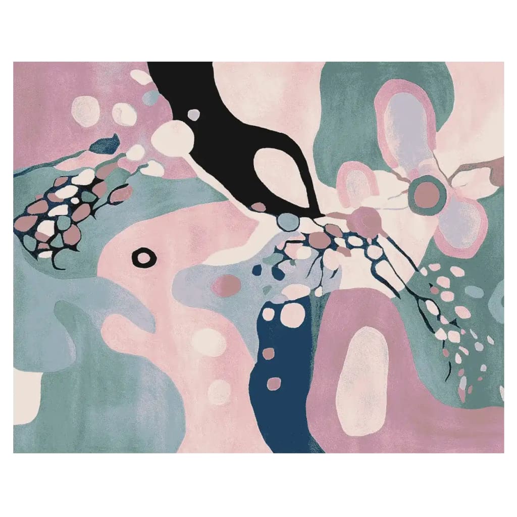 Top view of the Abstracted Space Fields Hand Tufted Area Rug, showcasing a vibrant blend of pastel colors in a contemporary design. Perfect for enhancing living room aesthetics, this wool rug offers a unique touch to any space, especially suitable for living room rugs 8x10.