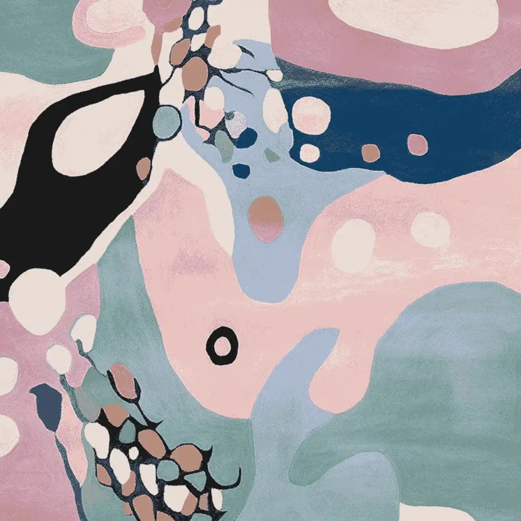 This hand-tufted area rug features an abstract design with a mix of pastel pink, blue, and beige tones, perfect for adding a contemporary touch to your living room. Ideal as an 8x10 living room area rug, this wool rug offers both style and comfort.