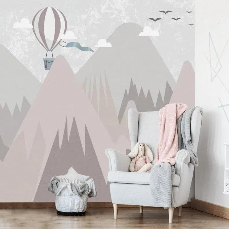 Air Balloon over the Mountain Hills Nursery Wallpaper