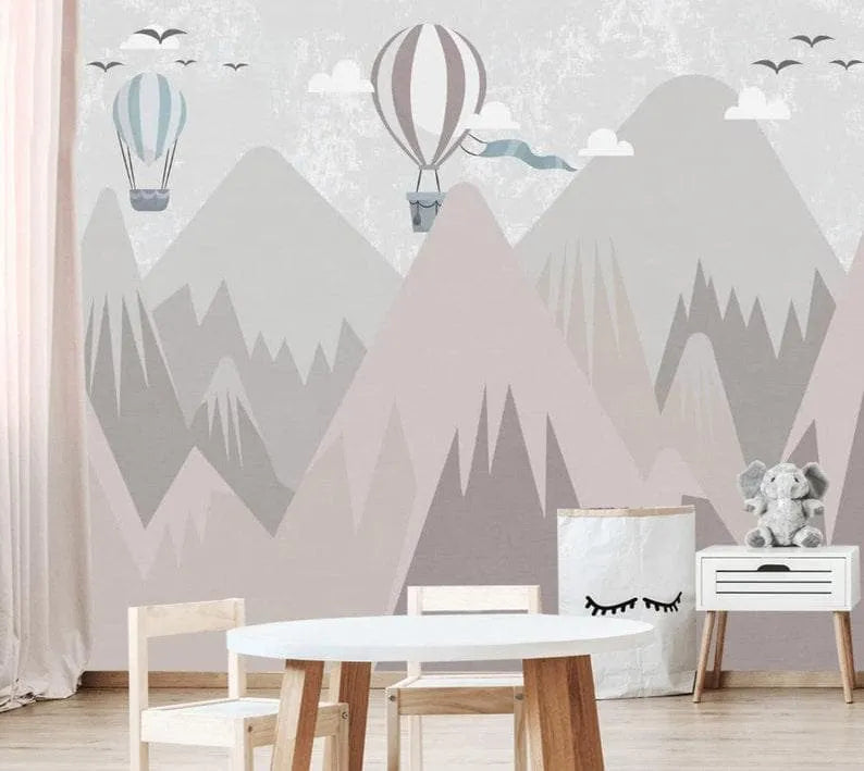 Air Balloon over the Mountain Hills Nursery Wallpaper