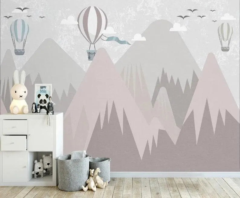 Air Balloon over the Mountain Hills Nursery Wallpaper