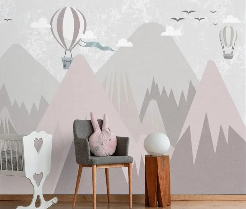 Air Balloon over the Mountain Hills Nursery Wallpaper