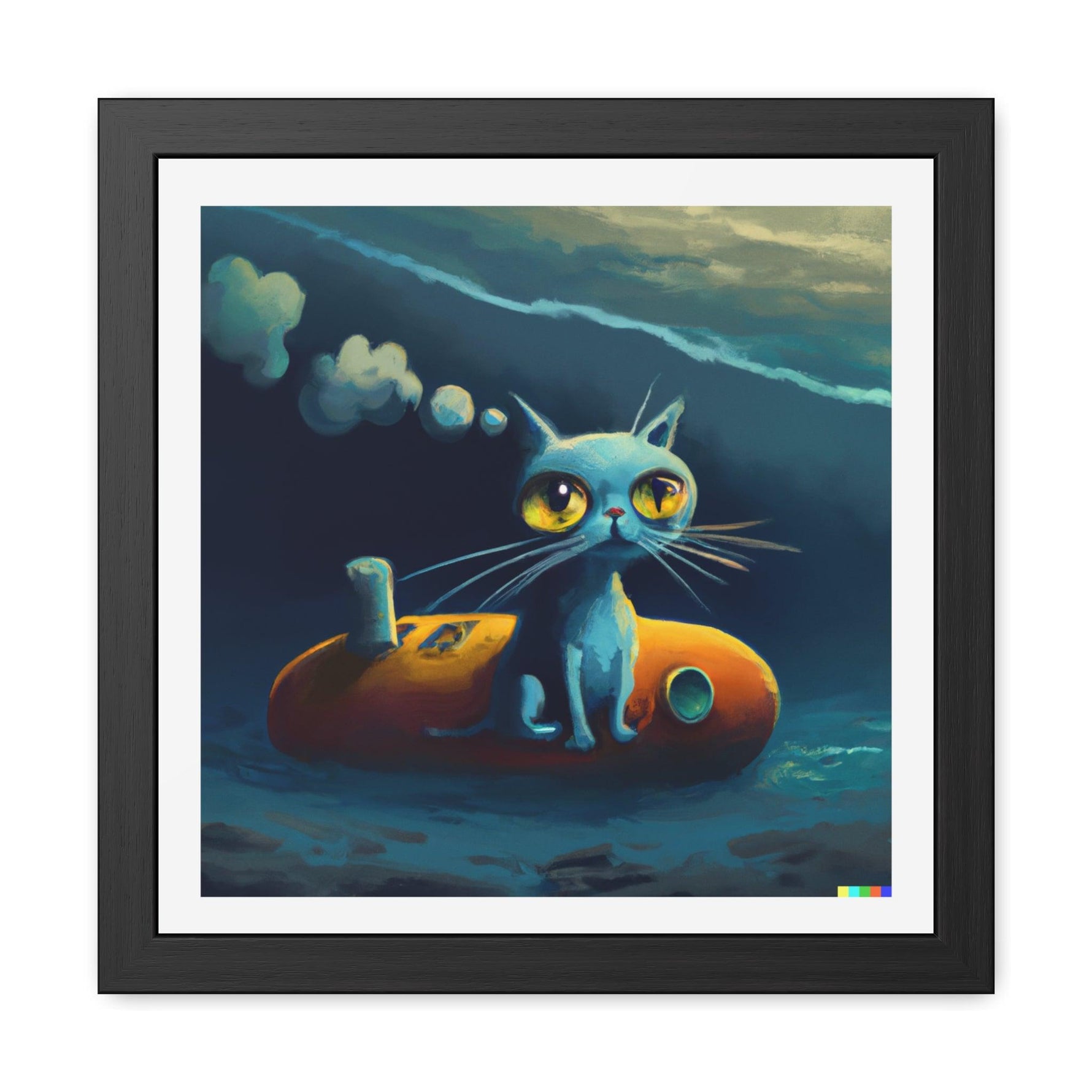 Alien Cat and the Submarine Framed Poster Wall Art 16″ x 16″ (Square) Semi Glossy