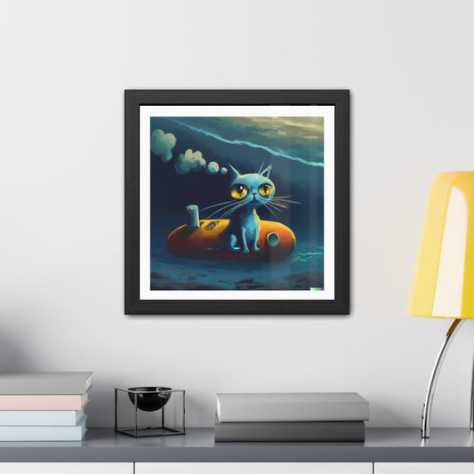 Alien Cat and the Submarine Framed Poster Wall Art - MAIA HOMES