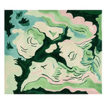 The Angel Echoes Hand Tufted Rug showcases an abstract design with swirling patterns in soothing shades of green, blue, and pink. This contemporary area rug, ideal for large living rooms, adds a touch of elegance and artistic flair. Made from high-quality wool, it offers both style and comfort, making it a perfect choice for any living room setting.