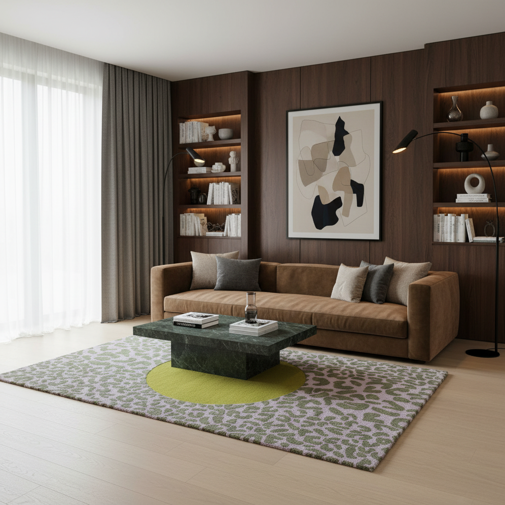 Animal Print Golden Lunar Hand Tufted Wool Rug