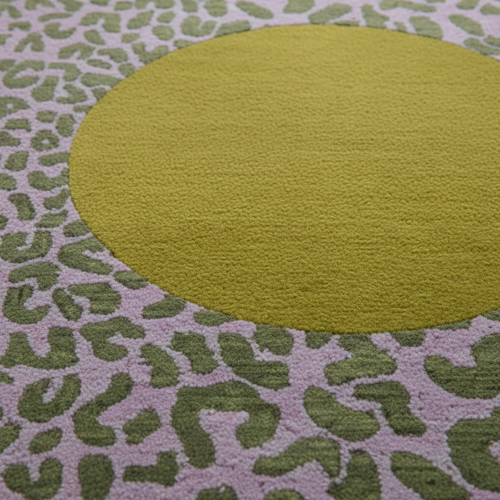 Green circular rug on a patterned surface
