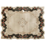 Elegant hand-tufted wool area rug featuring intricate floral patterns and a rich border design with red and beige accents.