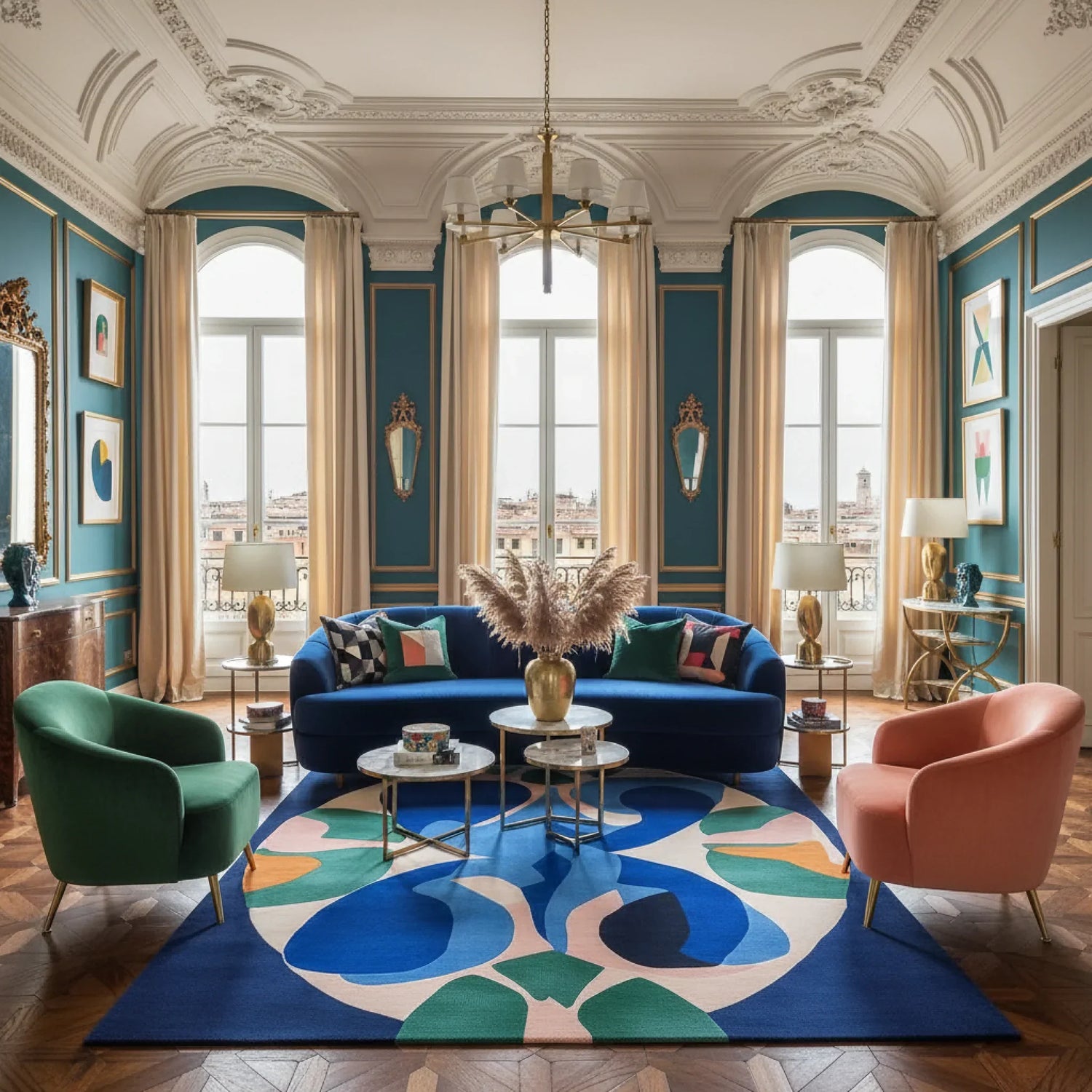 Aqua Shape Story Hand Tufted Rug