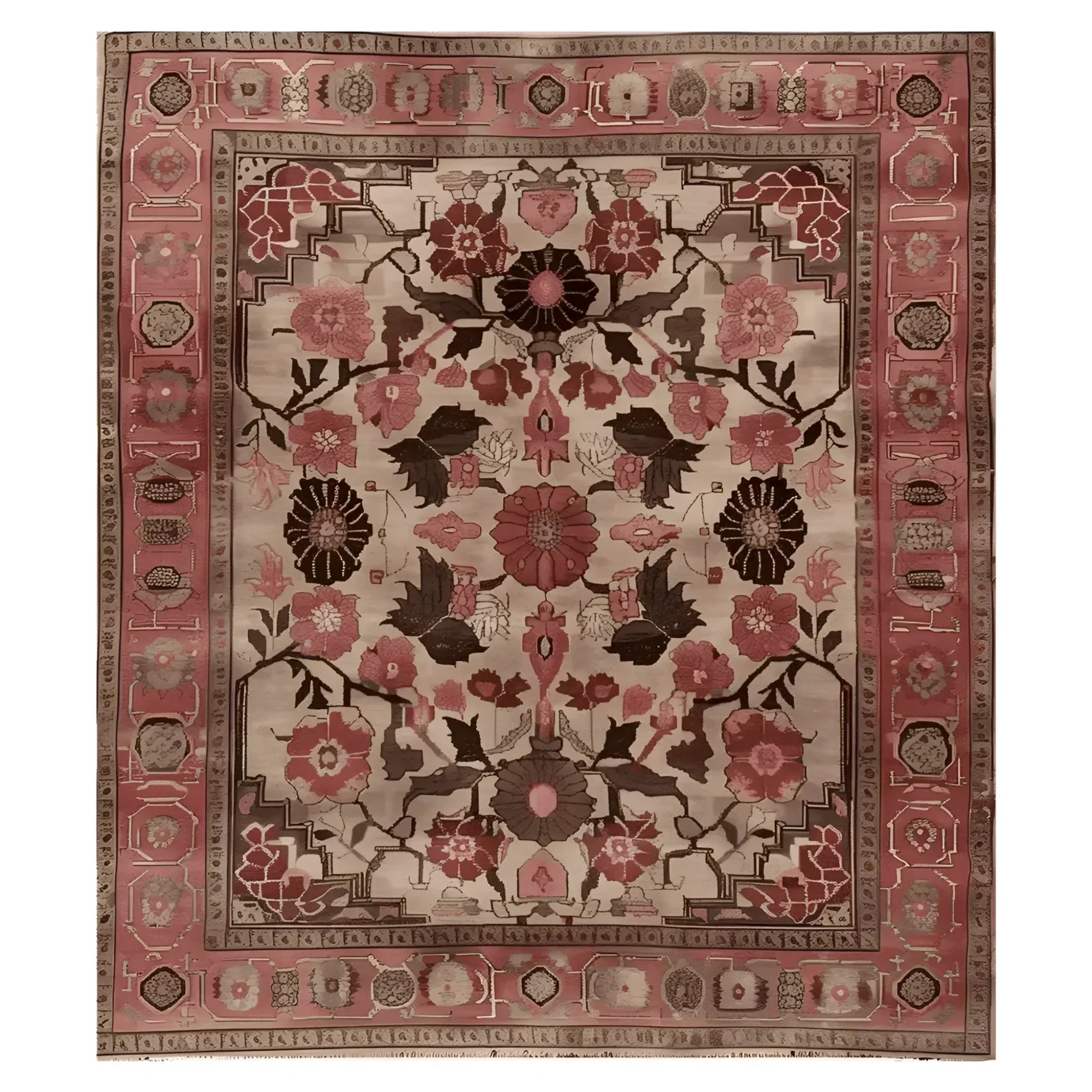 Decorative rug with floral pattern on a plain background