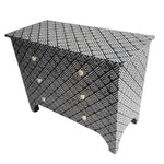 Arrow essence bone inlay chest of drawers with black and white chevron arrow pattern and bone knob handles