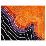 Vibrant Art Deco hand-tufted area rug featuring bold orange, purple, and black abstract patterns. Perfect for adding a contemporary touch to living room area rugs, this wool rug combines modern design with a warm color palette, making it an ideal choice for area rugs for living room settings.