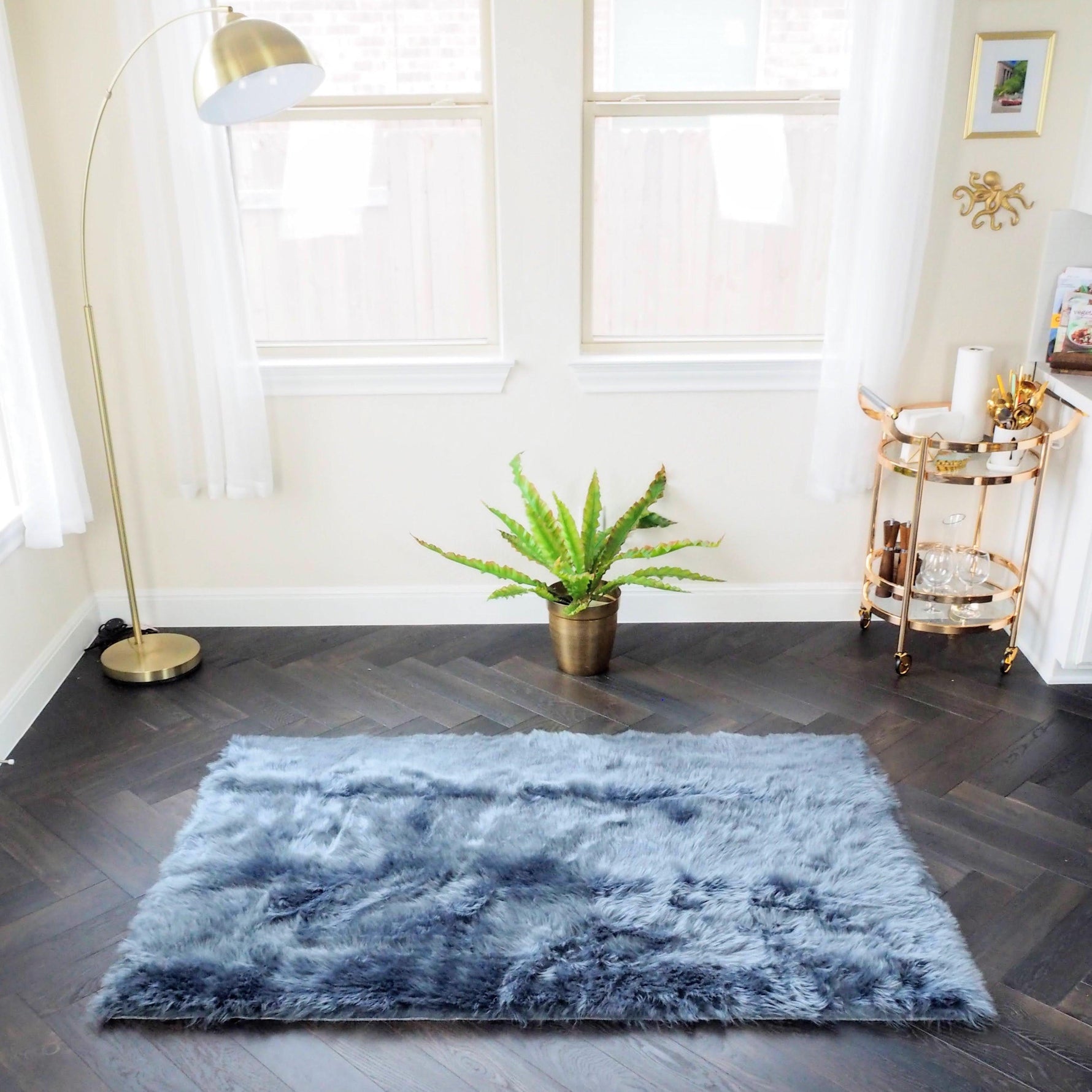 Artificial Wool Faux Fur Rug - 4' x 6' Charcoal 4' x 6'