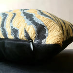 Asian tiger stripe jacquard throw pillow cover featuring a vibrant design with shades of gold and black, ideal for adding a stylish touch to any home decor.