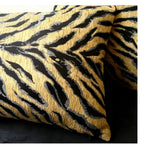 Asian tiger stripe jacquard throw pillow cover featuring bold black and gold patterns, ideal for adding a touch of elegance and style to any living space.
