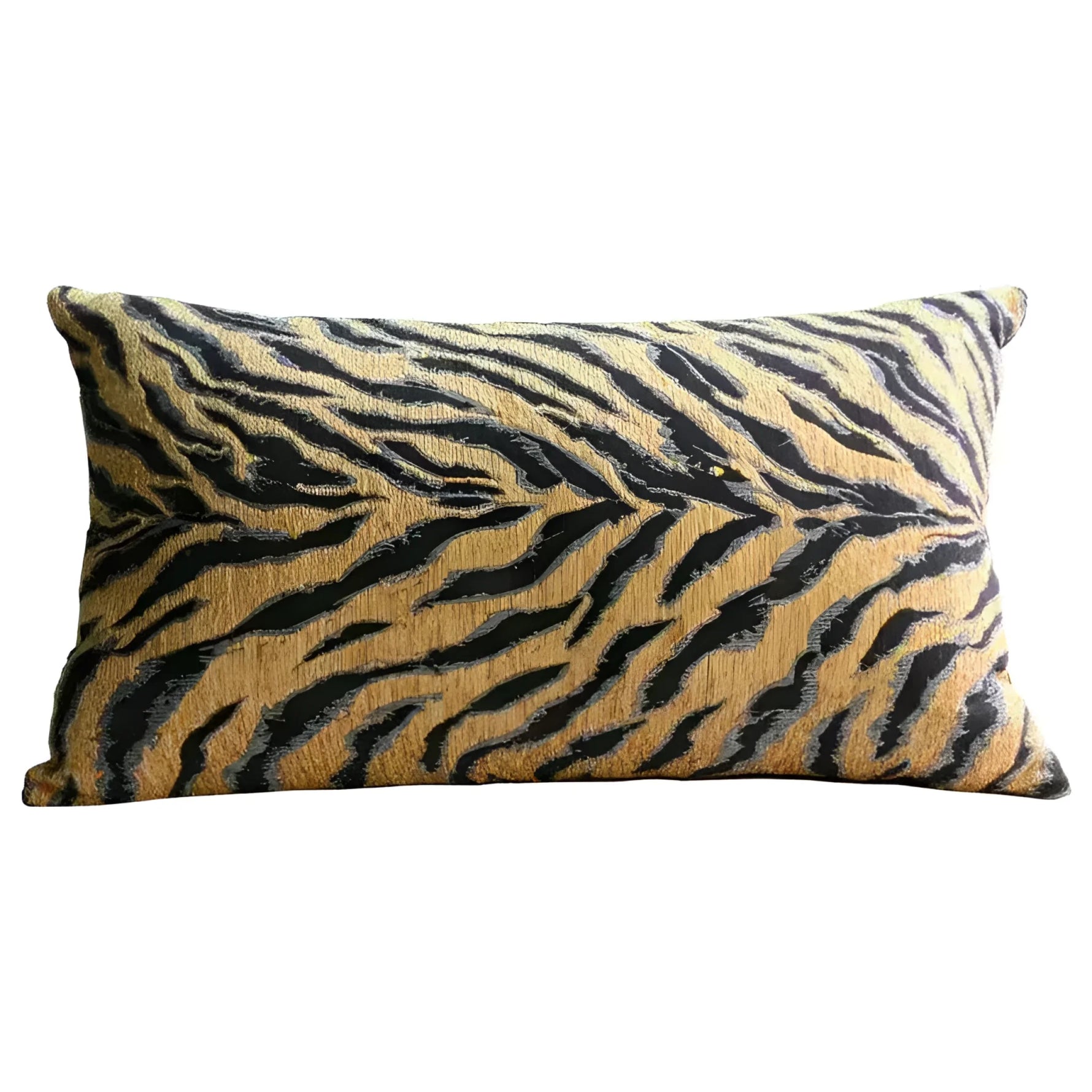 Asian tiger stripe jacquard throw pillow cover featuring a bold black and gold design, perfect for adding a stylish accent to your home decor.