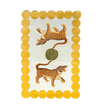This vibrant area rug features an eye-catching design of two tigers and a sun, hand-tufted from high-quality wool. Perfect for adding a touch of elegance to your office or living room, this wool rug combines artistic flair with comfort, making it an ideal choice for those seeking unique office rugs or rugs for living room spaces.