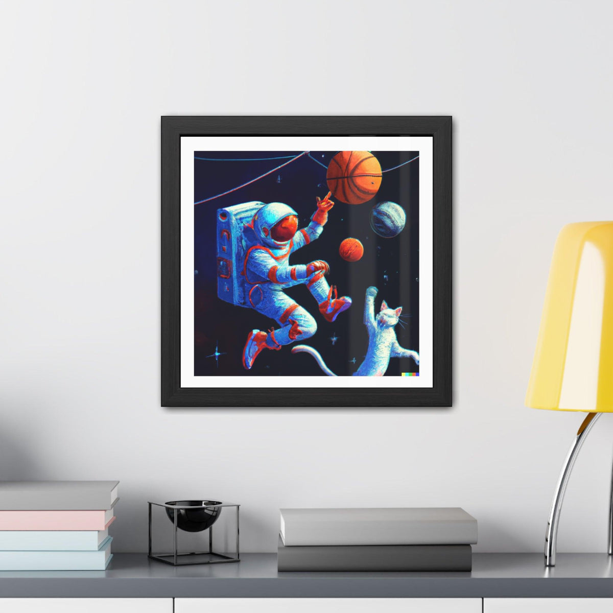 Astronaut Playing Basketball in Space Framed Poster Wall Art