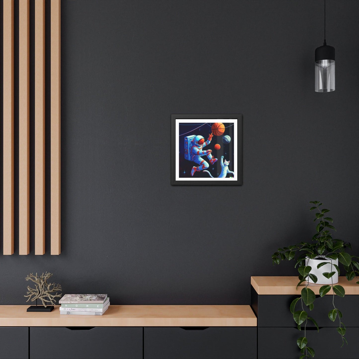 Astronaut Playing Basketball in Space Framed Poster Wall Art - MAIA HOMES