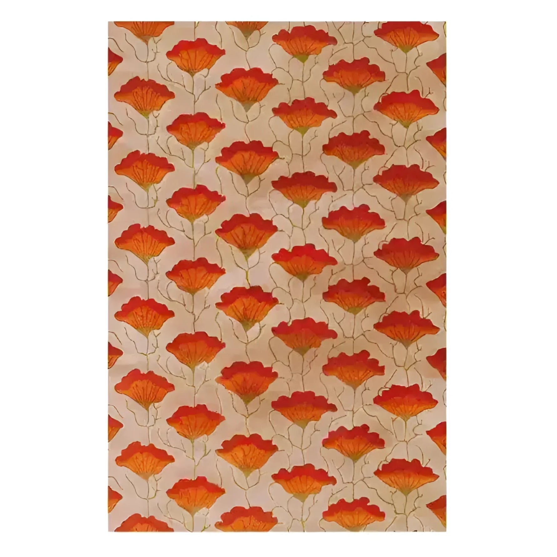 A beautifully designed Balanced Bloom Hand Tufted Area Rug showcasing vibrant orange floral patterns on a soft beige background. This wool rug is perfect for adding warmth and style to any living room. Ideal for those seeking large area rugs, its 8x10 size makes it a standout piece among living room area rugs.