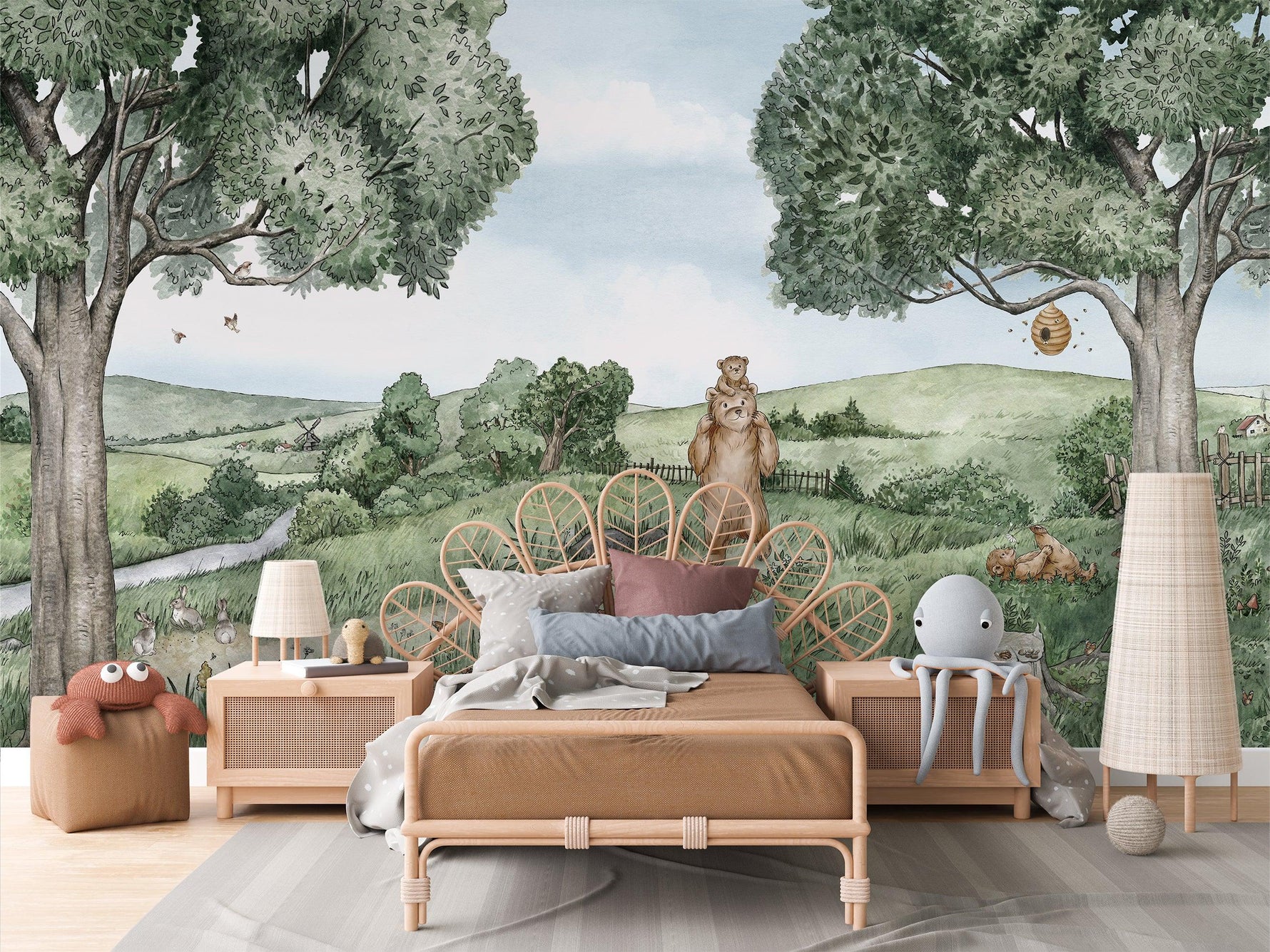 Bear and Bees Wall Mural