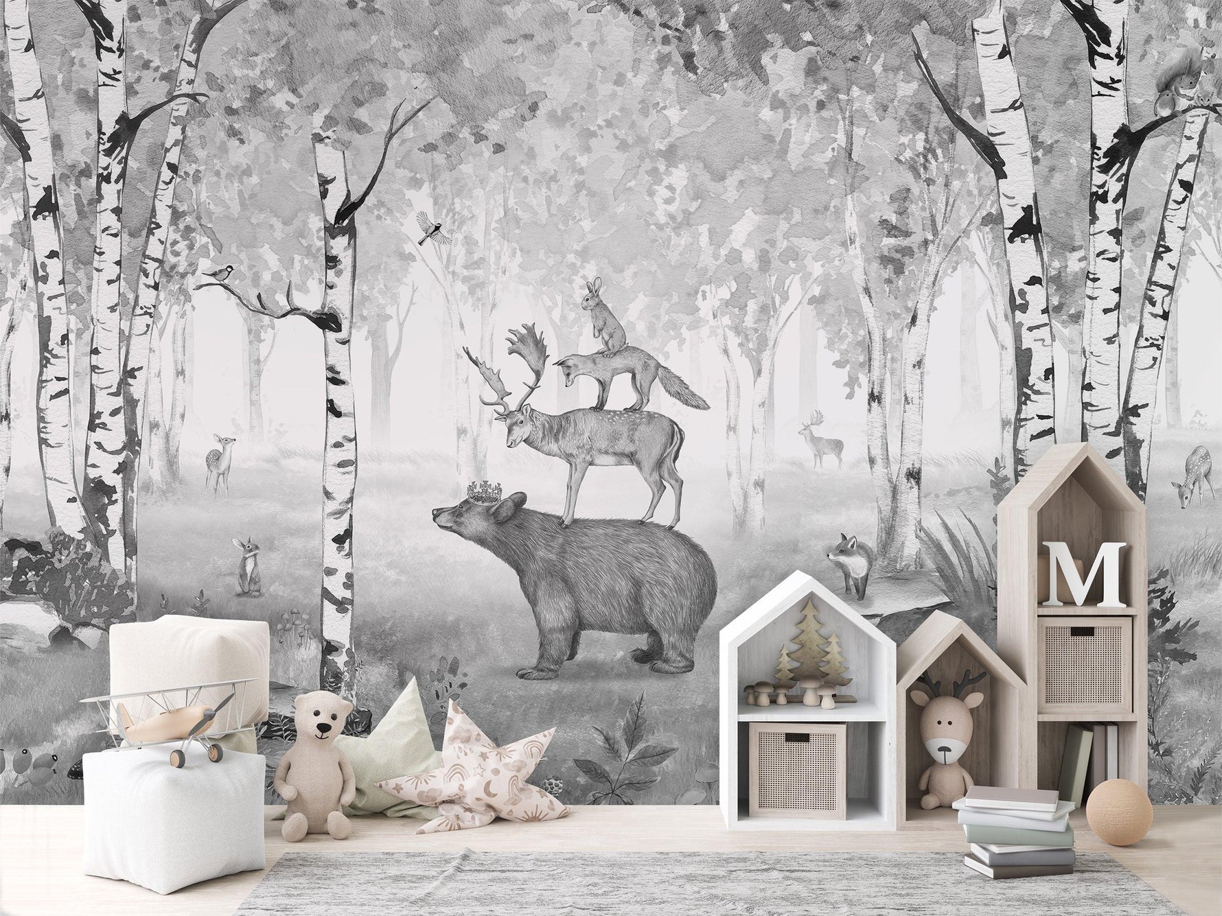 Bear King Black White Wall Mural