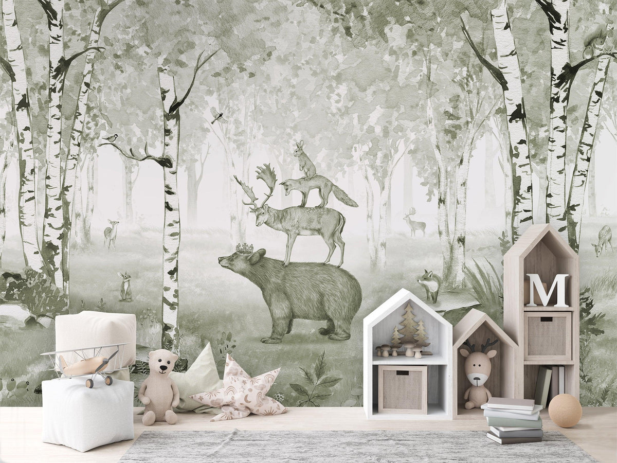 Bear King Green Wall Mural