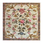 Beautiful Golden Glory Square Hand Tufted Wool Rug featuring a detailed floral design in vibrant pinks and greens, perfect for adding a touch of elegance to your bedroom or living room. This large area rug is ideal for spacious living areas, offering both comfort and style as a wool rug.