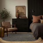 Beige and Black Oval Jute Rug