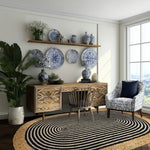 Beige and Black Oval Jute Rug