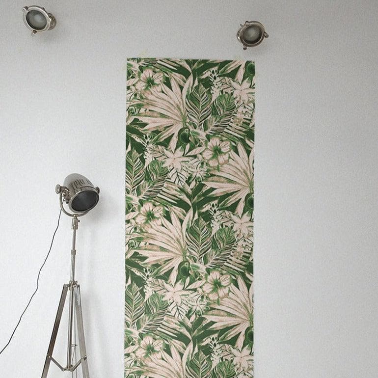 Beige and Green Tropical Leaves Wallpaper - MAIA HOMES