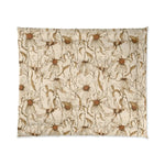 Beige Beauty comforter, watercolor wildflower print with rust daisy centers on a soft cream ground