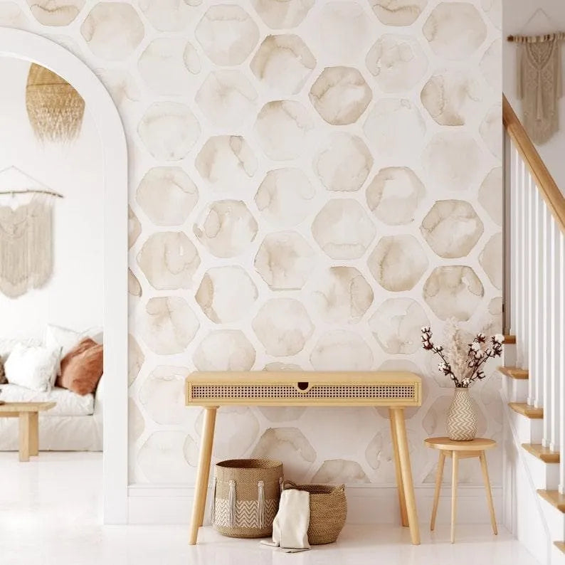 Beige Watercolor Honeycomb Wallpaper