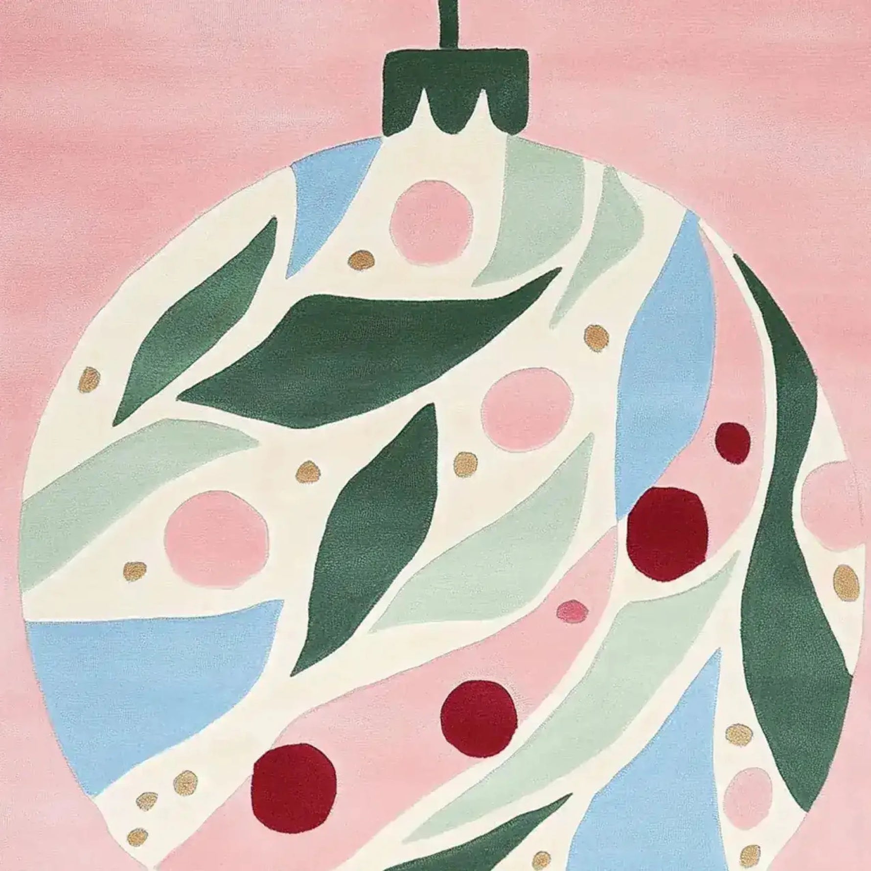 A vibrant area rug with a playful abstract design featuring leaves and berry motifs in shades of green, pink, and blue, perfect for large living room spaces. This hand-tufted wool rug adds a touch of whimsy and elegance to any area rugs for living room collection.