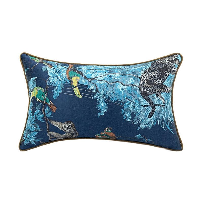 Birds and Wilderness Blue Jacquard Pillow Cover