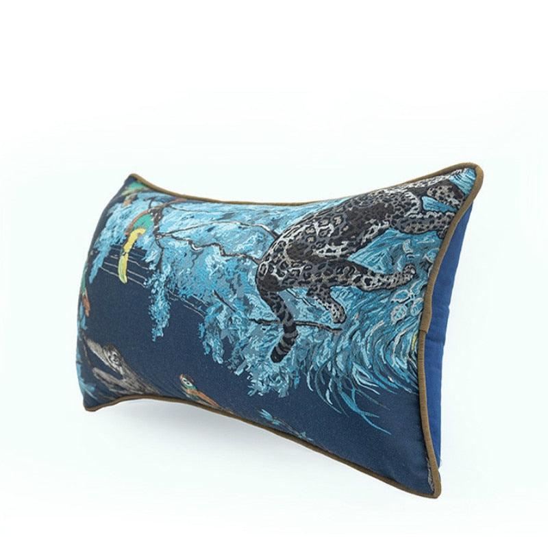 Birds and Wilderness Blue Jacquard Pillow Cover