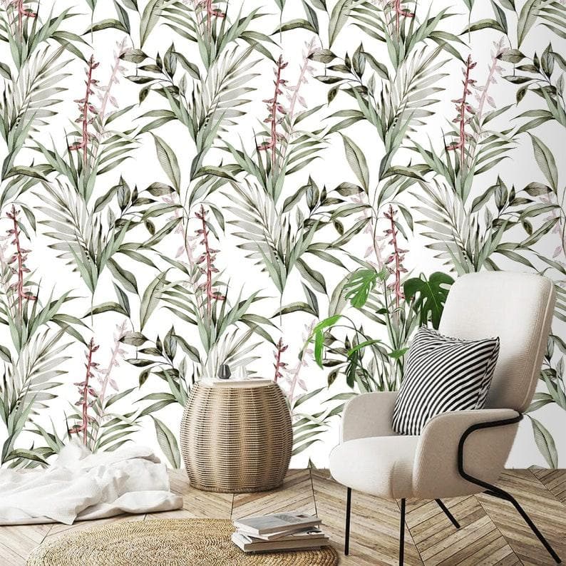 Birds of Paradise Leaves Botanical Wallpaper - MAIA HOMES