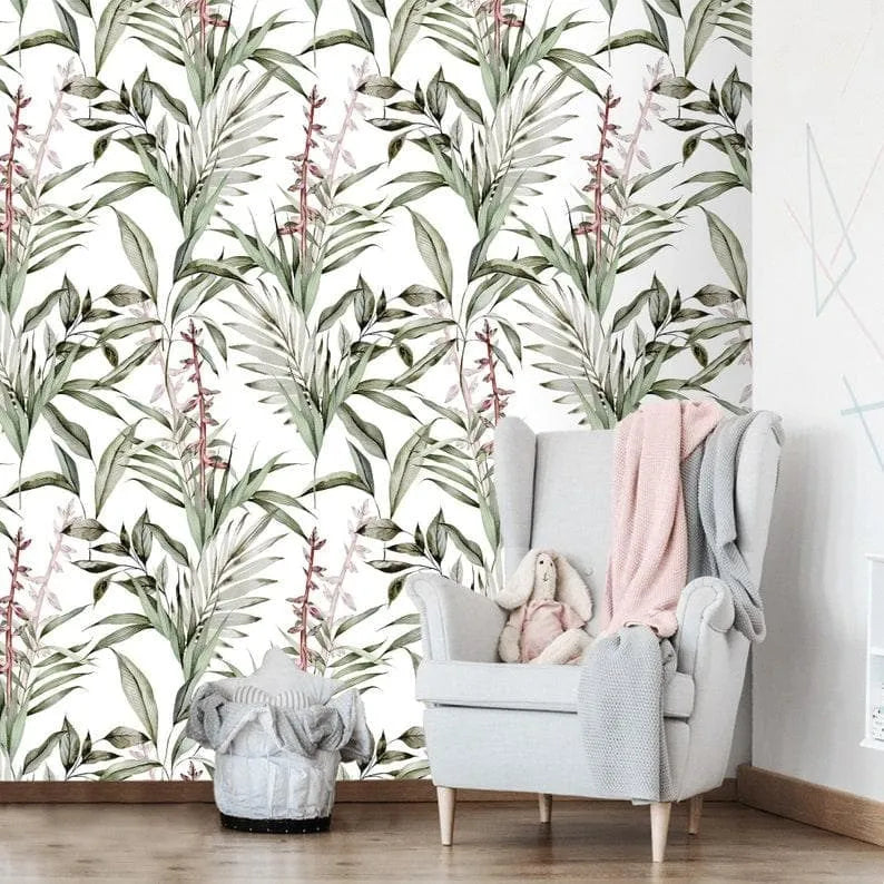 Birds of Paradise Leaves Botanical Wallpaper