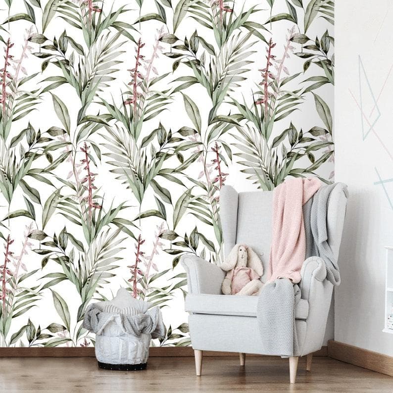 Birds of Paradise Leaves Botanical Wallpaper - MAIA HOMES
