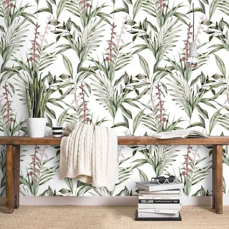 Birds of Paradise Leaves Botanical Wallpaper