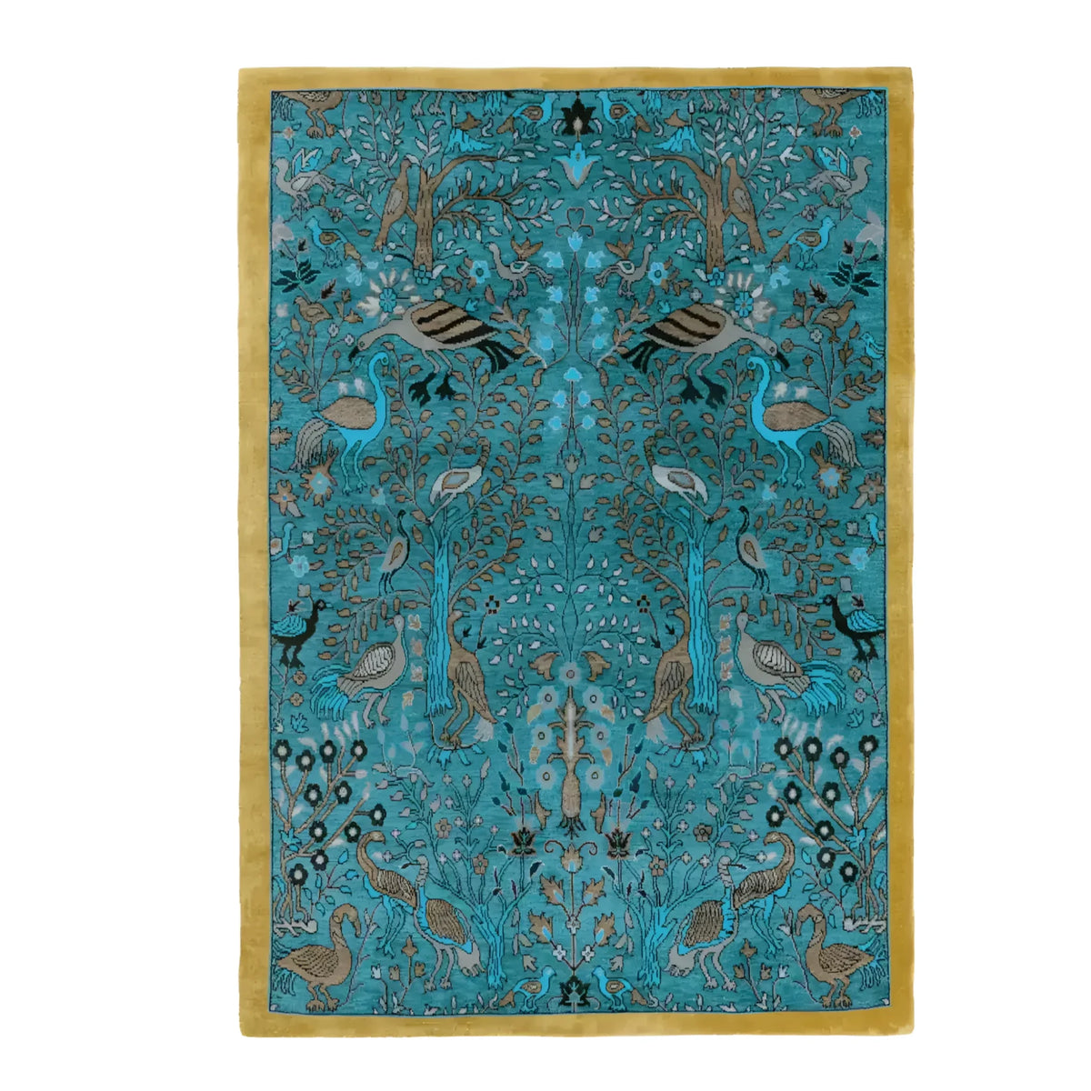 Elegant Birds of Paradise Traditional Hand Tufted Wool Rug in blue, perfect for enhancing any office or living space. This 8x10 area rug features intricate bird and foliage patterns, ideal for adding a touch of sophistication to office rugs or living room decor.