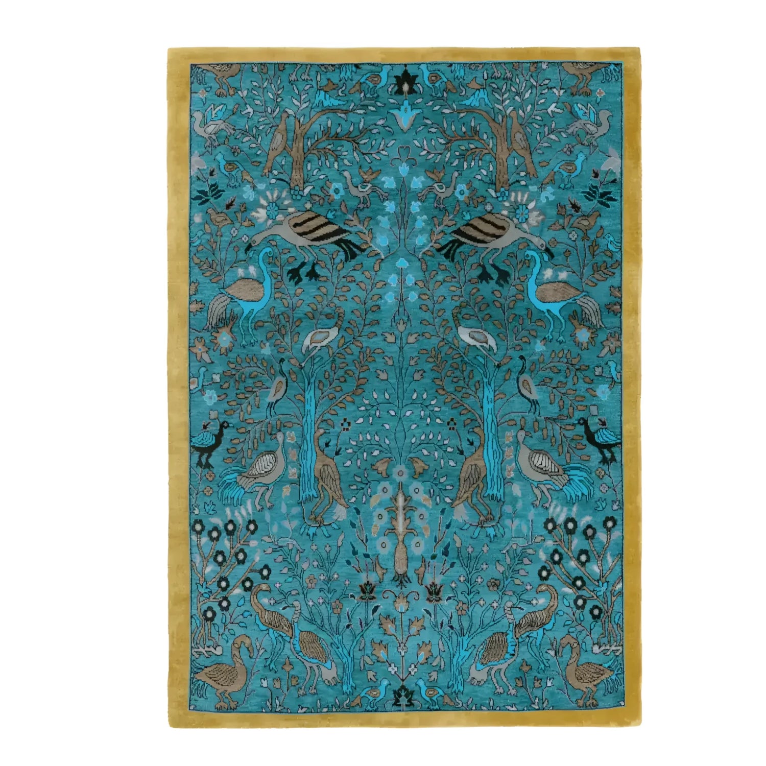 Elegant Birds of Paradise Traditional Hand Tufted Wool Rug in blue, perfect for enhancing any office or living space. This 8x10 area rug features intricate bird and foliage patterns, ideal for adding a touch of sophistication to office rugs or living room decor.