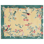 Birdsong Reverie Hand Tufted Rug showcasing a vibrant design of colorful birds and floral patterns on a soft wool texture. Ideal as a large living room rug, this area rug adds a touch of elegance and warmth to any space. Perfect for those seeking rugs for living room with a natural, artistic flair.