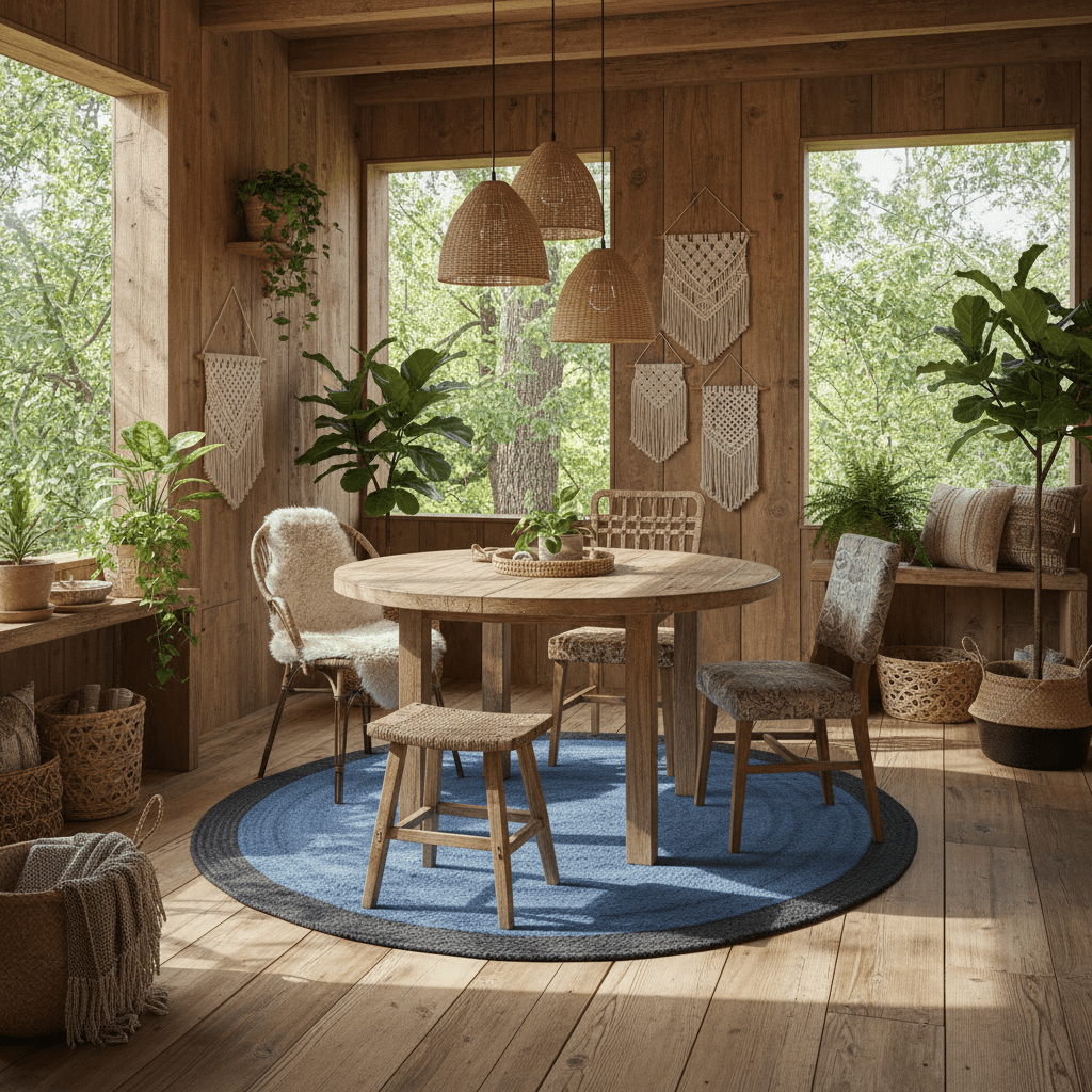 Black and Blue Round Jute Rug