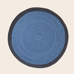 Black and Blue Round Jute Rug