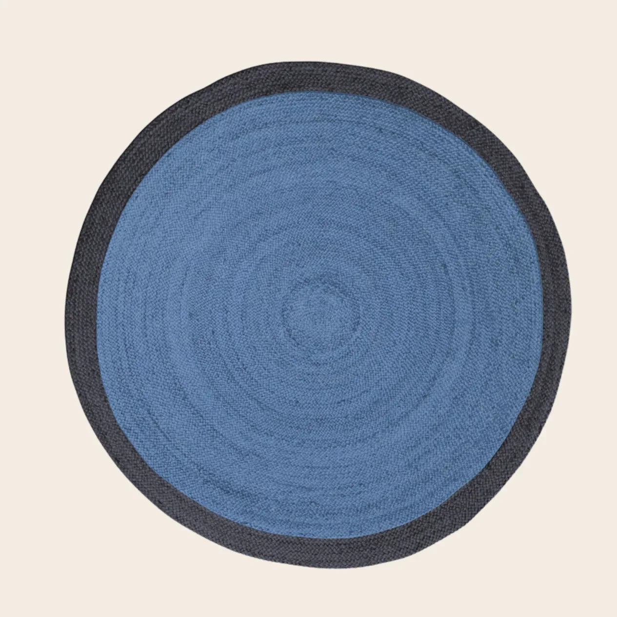 Black and Blue Round Jute Rug