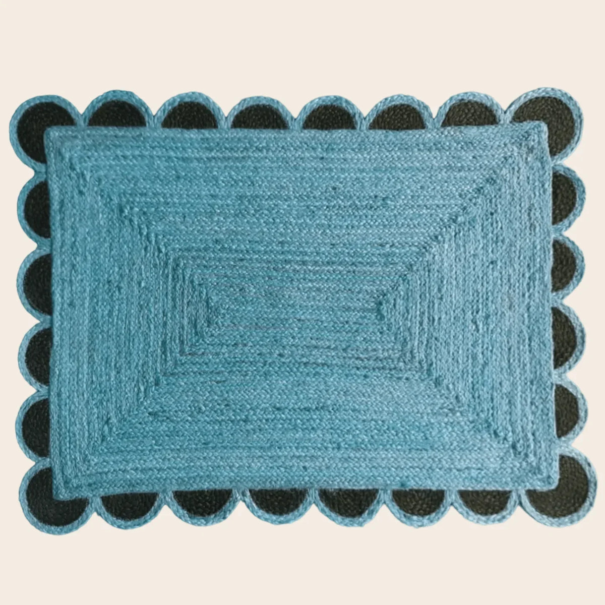 Black and Blue Scallop Jute Rug