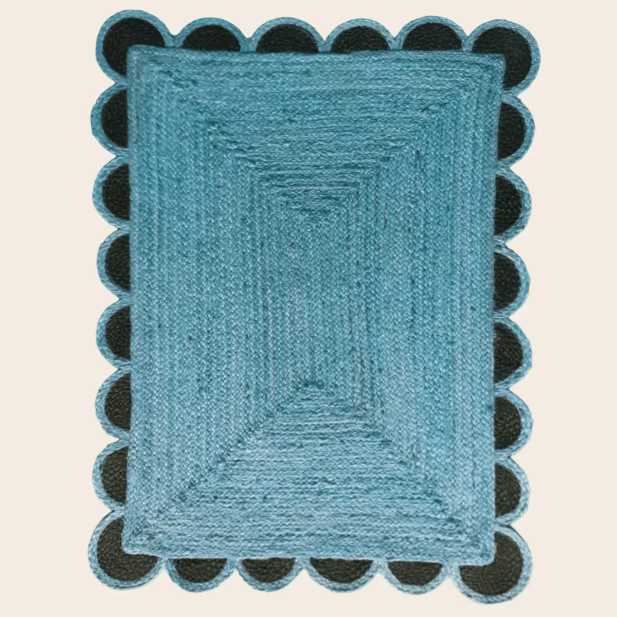 Black and Blue Scallop Jute Rug