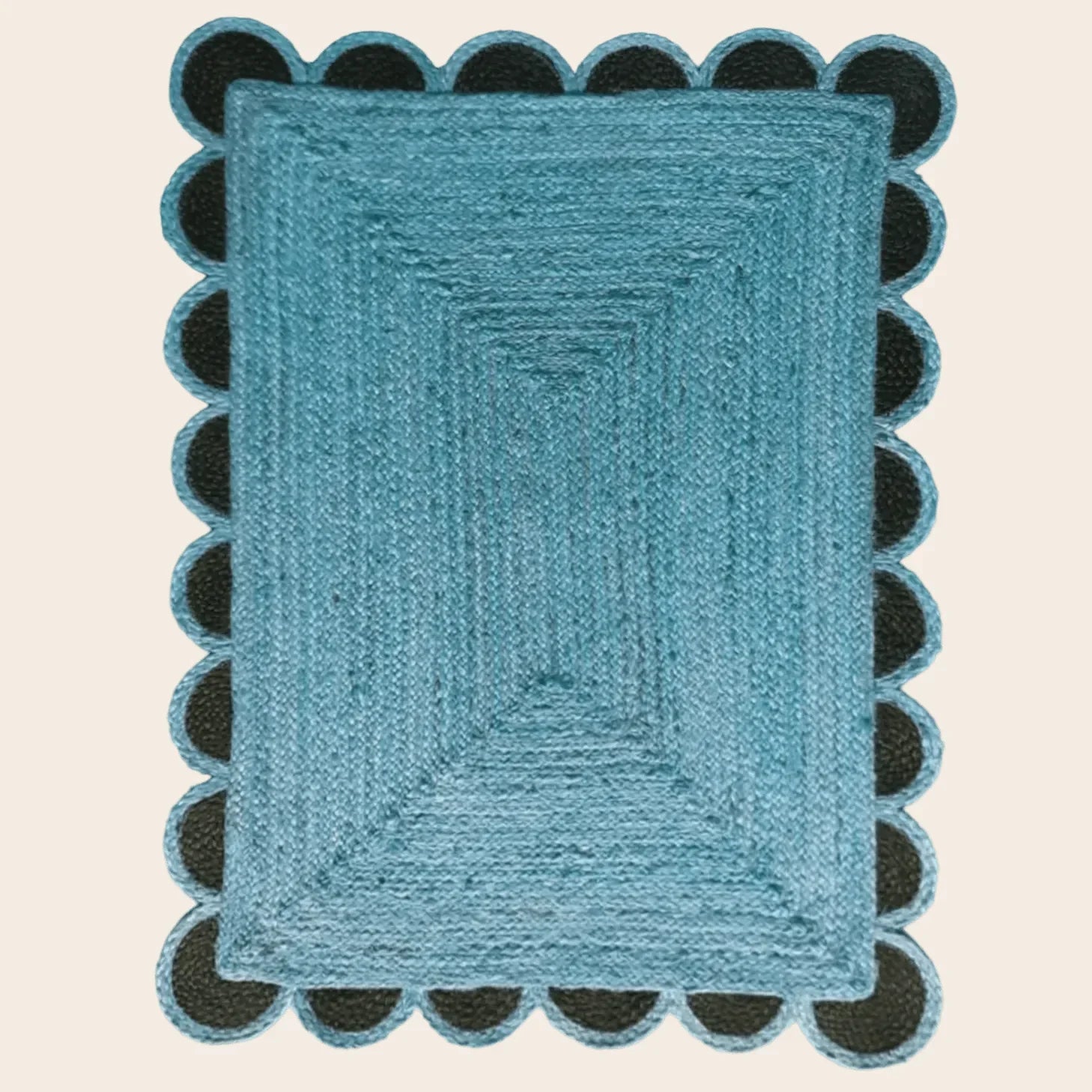 Black and Blue Scallop Jute Rug