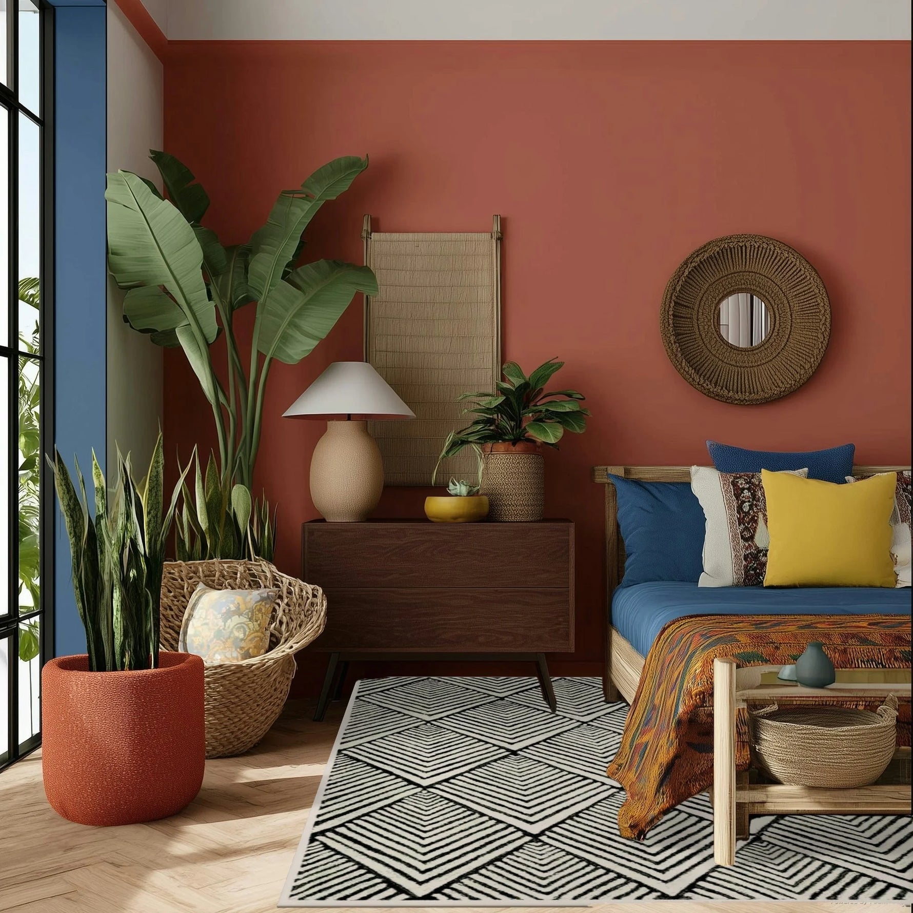 Black and Cream Art Deco Geometric Hand Tufted Wool Rug